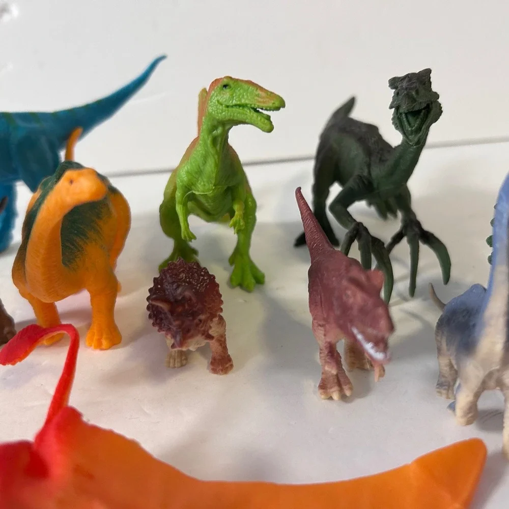 UsedAssorted Plastic Dinosaur Figures Lot of 9 with Tree Toy Prehistoric Animals